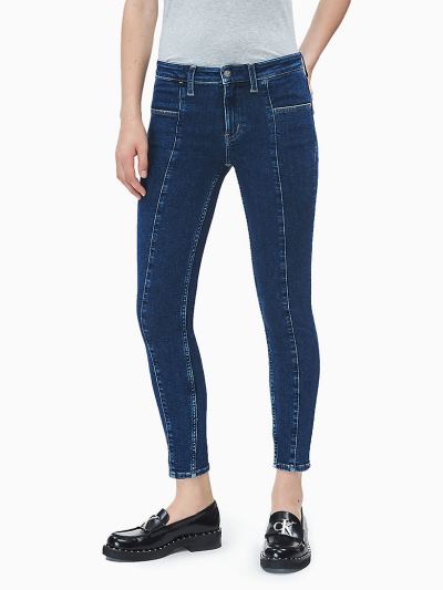 Calvin Klein Ruhák HU471930 | Calvin Klein Mid Rise Seamed Skinny Női Farmernadrág Sötét Kék
